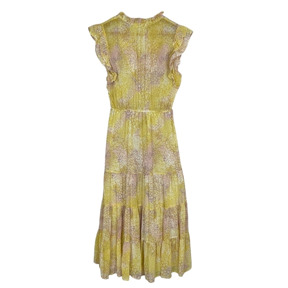 BB Dakota Steve Madden Yellow Lavender Tiered Midi Dress Size XS Garden Party - Picture 3 of 9